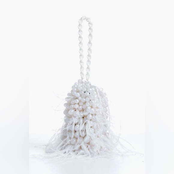 cult gaia Handbags - Cult Gaia Dory Ostrich Feather Beaded Wristlet in White, NWT